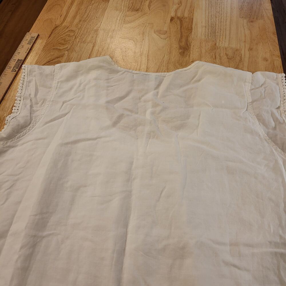 100% Cotton Loose  White Shift Dress Lace & Pom Pom Detail XXXL - Picture 9 of 10